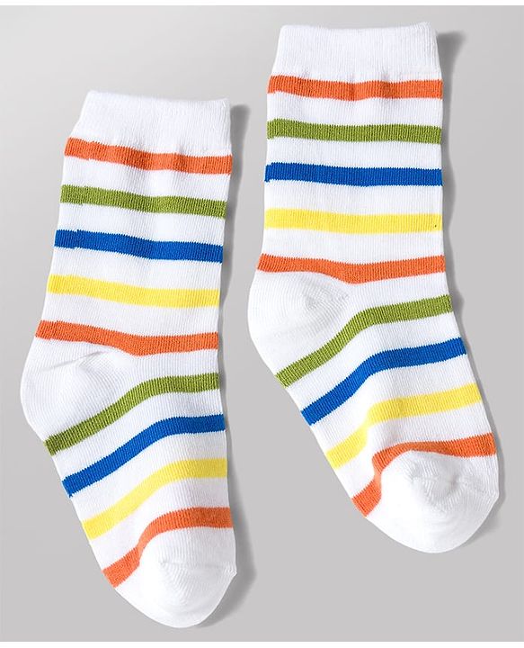 Cute Walk by Babyhug Knit Ankle Length Antibacterial Socks with Stripe & Star Design Pack of 3 - White & Orange