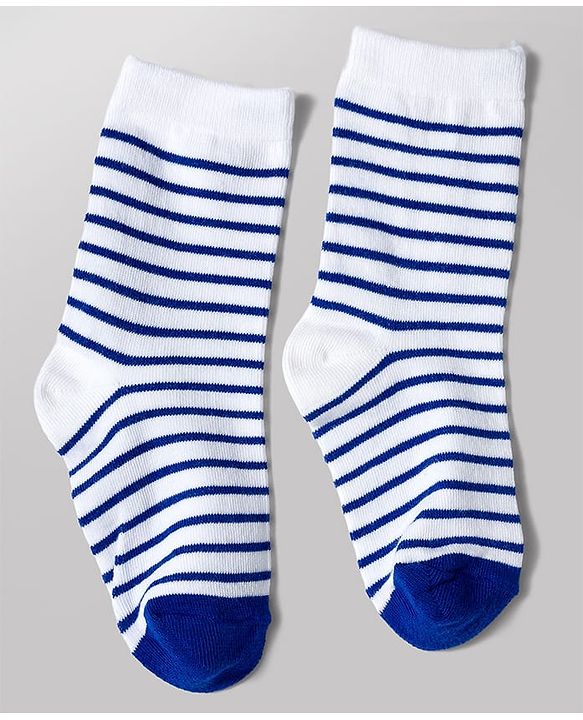 Cute Walk by Babyhug Knit Ankle Length Antibacterial Socks with Stripe & Car Design Pack of 3 - White & Blue