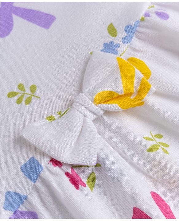 Babyhug Cotton Single Jersey Knit Half Sleeves Floral & Polka Dot  Printed Frock with Bow Applique Pack of 2 - White & Pink