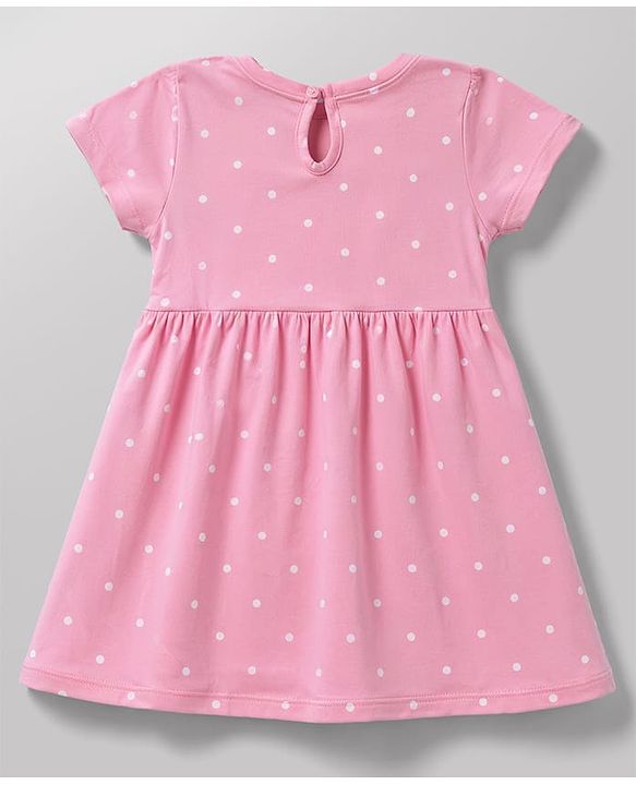 Babyhug Cotton Single Jersey Knit Half Sleeves Floral & Polka Dot  Printed Frock with Bow Applique Pack of 2 - White & Pink