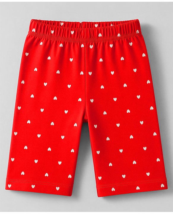 Babyhug Cotton Knit Half Sleeves  T-Shirt & Capri Night Suit With Text & Heart Print - White & Red