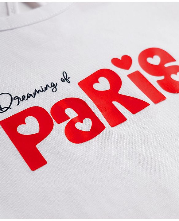 Babyhug Cotton Knit Half Sleeves  T-Shirt & Capri Night Suit With Text & Heart Print - White & Red