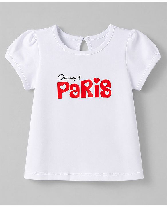 Babyhug Cotton Knit Half Sleeves  T-Shirt & Capri Night Suit With Text & Heart Print - White & Red