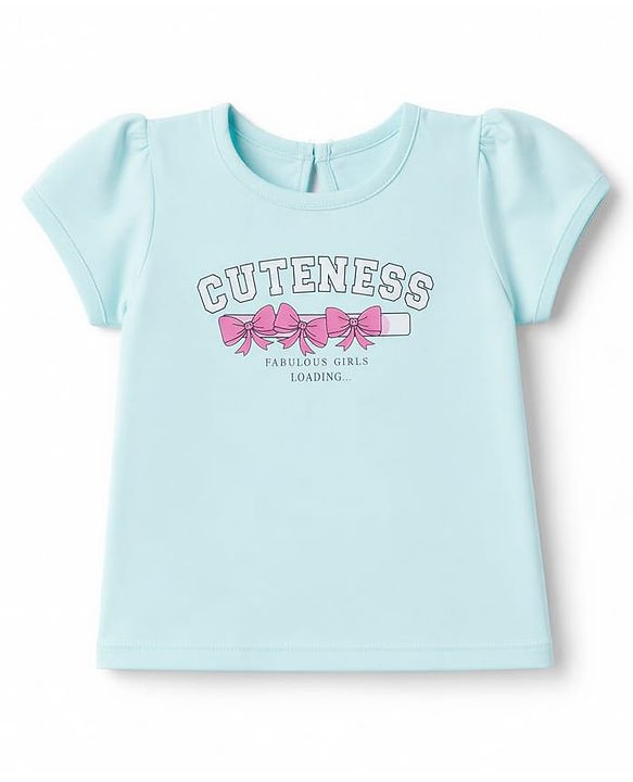 Babyhug 100% Cotton Knit Half Sleeves Top & Capri Night Suit Bow & Text Print - Blue & Pink