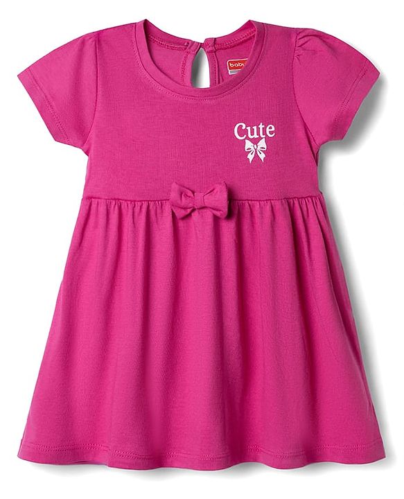 Babyhug Single Jersey Knit Half Sleeves Frocks With Heart Print & Bow Applique Pack of 2 - Pink & Light Pink