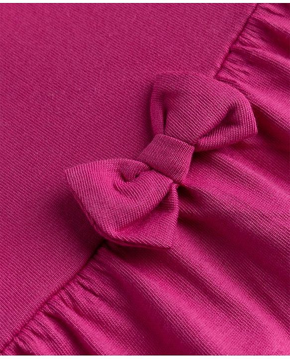 Babyhug Single Jersey Knit Half Sleeves Frocks With Heart Print & Bow Applique Pack of 2 - Pink & Light Pink