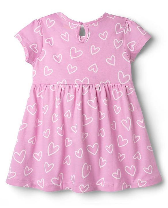 Babyhug Single Jersey Knit Half Sleeves Frocks With Heart Print & Bow Applique Pack of 2 - Pink & Light Pink