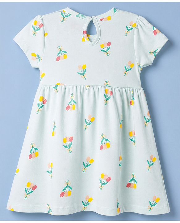 Babyhug Single Jersey Knit Half Sleeves Floral & Hearts Printed Frocks With Bow Applique Pack Of 2 - Pink & Light Green