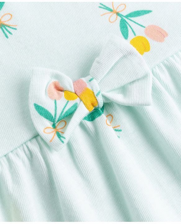 Babyhug Single Jersey Knit Half Sleeves Floral & Hearts Printed Frocks With Bow Applique Pack Of 2 - Pink & Light Green