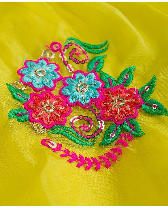 Pine Kids Georgette Woven Sleeveless Floral Embroidered Kurti Salwar Set With Dupatta - Lime Green