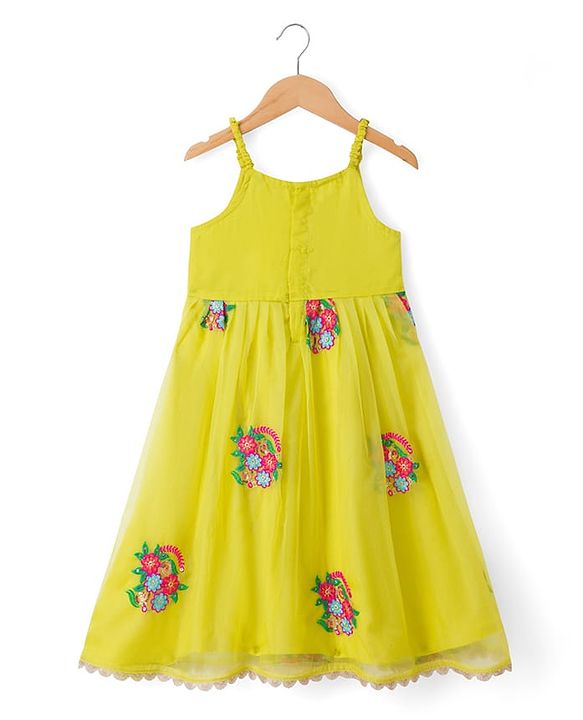 Pine Kids Georgette Woven Sleeveless Floral Embroidered Kurti Salwar Set With Dupatta - Lime Green