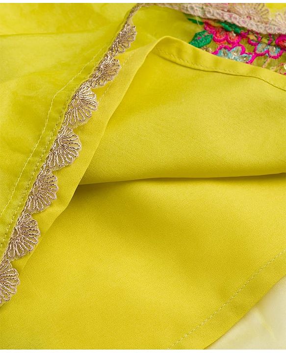 Pine Kids Georgette Woven Sleeveless Floral Embroidered Kurti Salwar Set With Dupatta - Lime Green
