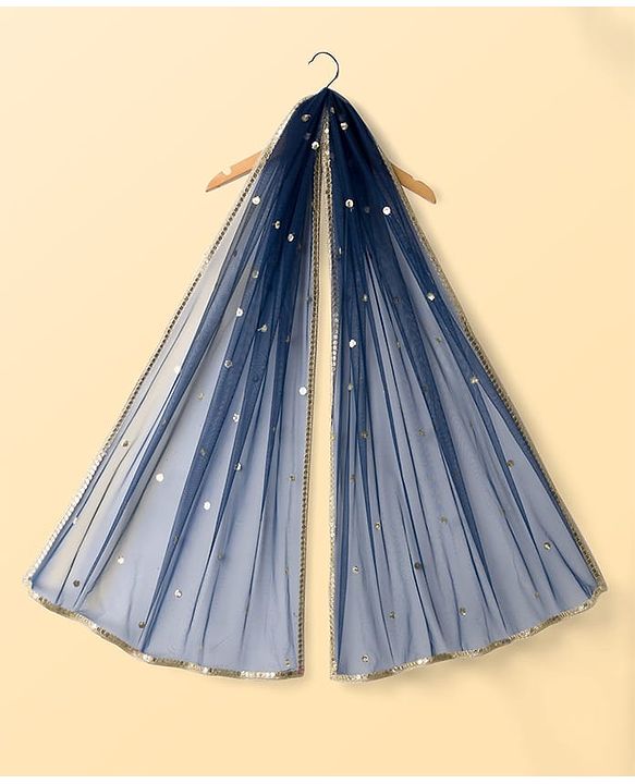 Pine Kids Georgette Woven Half Sleeves Floral Sequinned Choli & Lehenga Set With Dupatta - Navy Blue