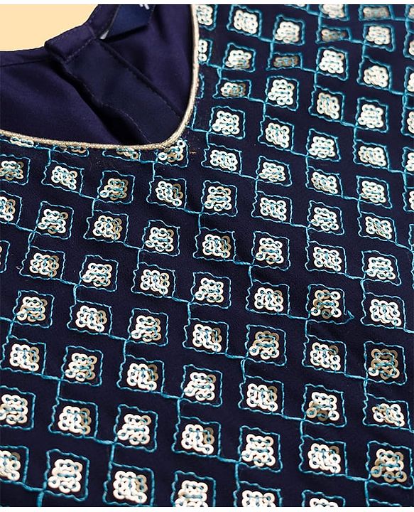 Pine Kids Georgette Woven Half Sleeves Floral Sequinned Choli & Lehenga Set With Dupatta - Navy Blue