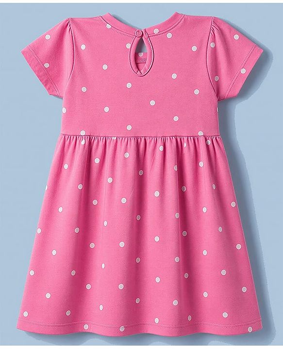 Babyhug Single Jersey Knit Half Sleeves Polka Dot & Unicorn Printed Frock With Bow Applique Pack of 2 - Pink & White