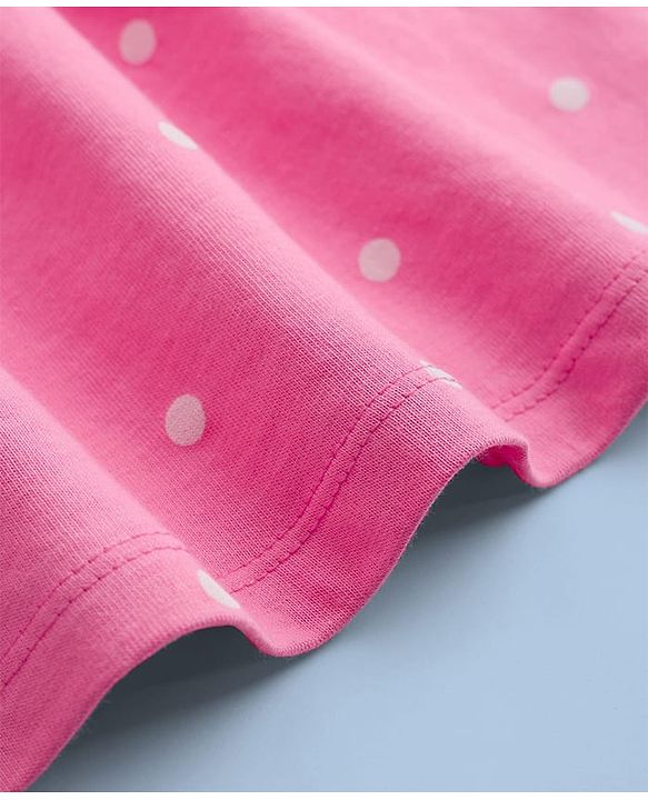 Babyhug Single Jersey Knit Half Sleeves Polka Dot & Unicorn Printed Frock With Bow Applique Pack of 2 - Pink & White