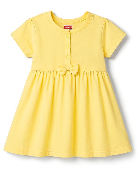 Babyhug Single Jersey Knit Half Sleeves Floral Printed Frocks With Bow Applique Pack Of 2 - Orange & Yellow