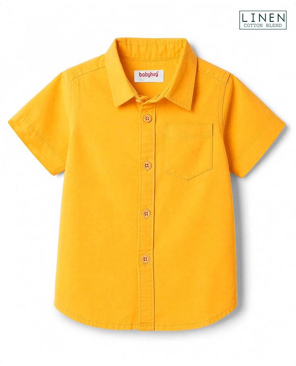 Babyhug Linen Woven Half Sleeves Solid Colour Shirt -  Orange