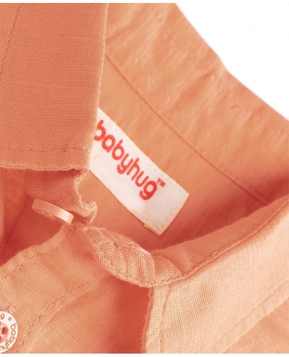 Babyhug Linen Woven Half Sleeves Solid Colour Shirt -  Orange