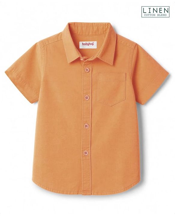 Babyhug Linen Woven Half Sleeves Solid Colour Shirt -  Orange