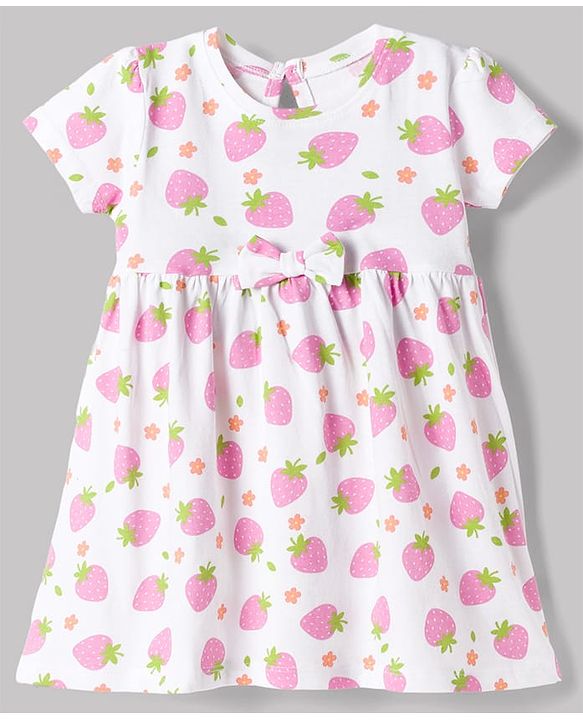 Babyhug Single Jersey Knit Half Sleeves Polka Dots & Strawberry Printed Frocks With Bow Applique Pack Of 2 - Orange & White