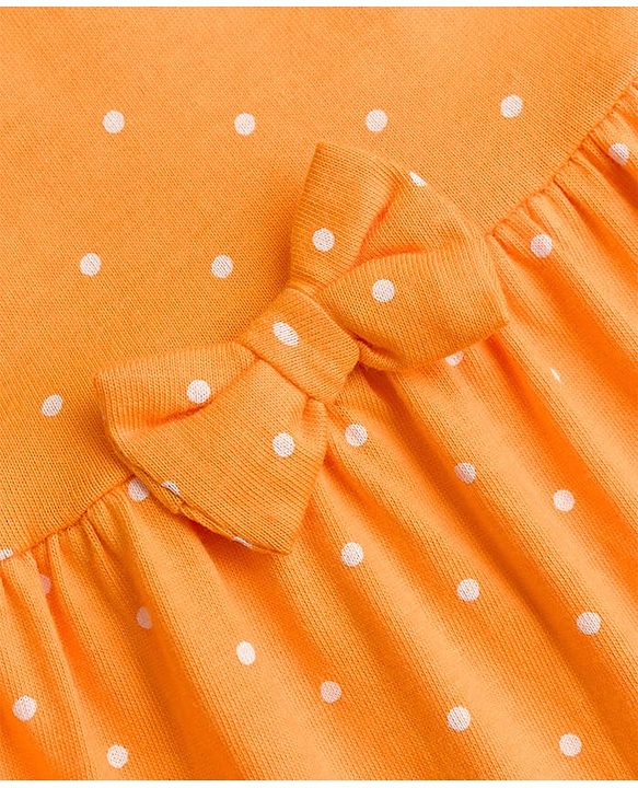 Babyhug Single Jersey Knit Half Sleeves Polka Dots & Strawberry Printed Frocks With Bow Applique Pack Of 2 - Orange & White