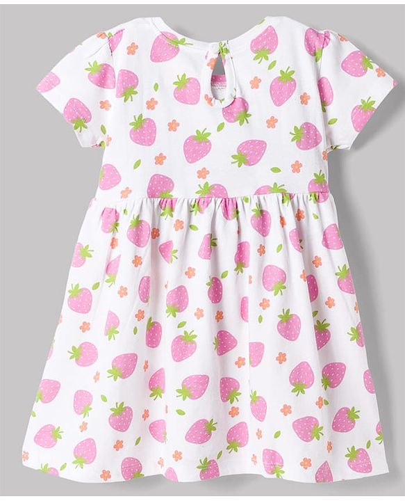 Babyhug Single Jersey Knit Half Sleeves Polka Dots & Strawberry Printed Frocks With Bow Applique Pack Of 2 - Orange & White