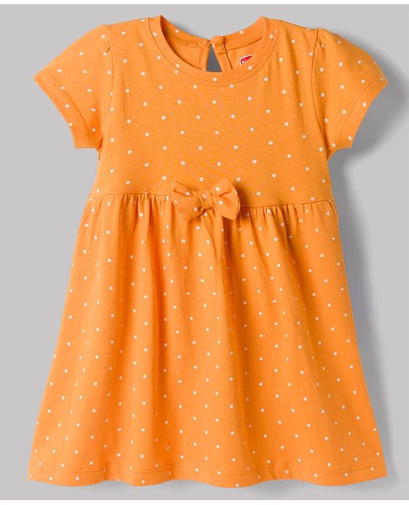 Babyhug Single Jersey Knit Half Sleeves Polka Dots & Strawberry Printed Frocks With Bow Applique Pack Of 2 - Orange & White