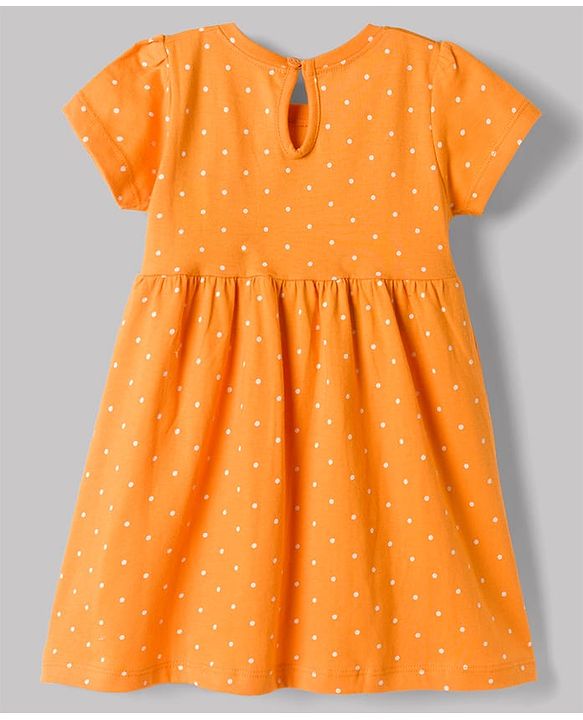 Babyhug Single Jersey Knit Half Sleeves Polka Dots & Strawberry Printed Frocks With Bow Applique Pack Of 2 - Orange & White