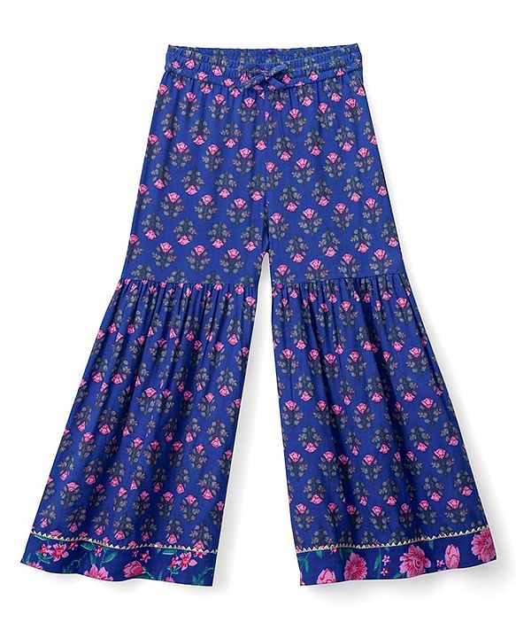 Pine Kids Cotton Woven Three Fourth Sleeves Kurti & Salwar Set with Floral Print - Blue