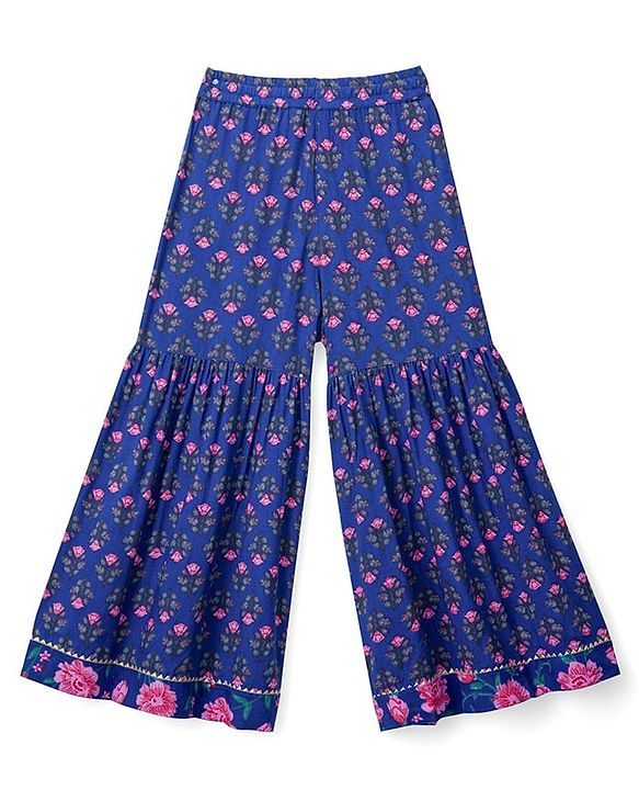 Pine Kids Cotton Woven Three Fourth Sleeves Kurti & Salwar Set with Floral Print - Blue