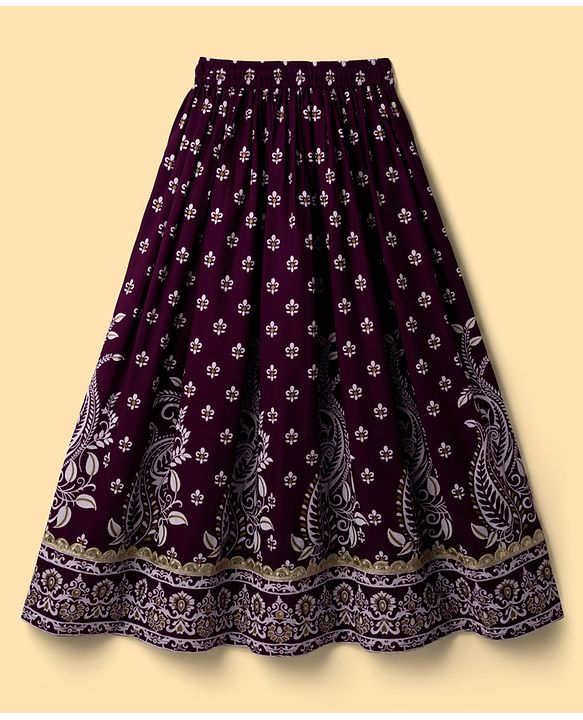 Pine Kids Woven Lehenga Choli and Dupatta with Half Sleeves and Floral Print - Violet