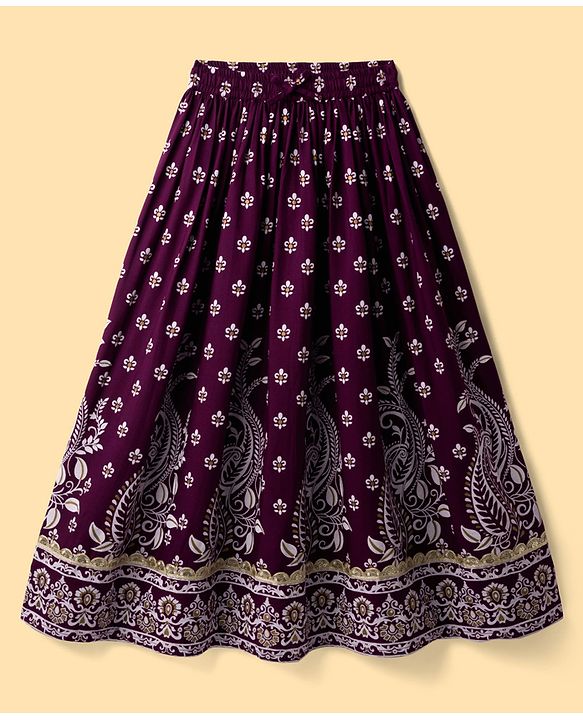 Pine Kids Woven Lehenga Choli and Dupatta with Half Sleeves and Floral Print - Violet