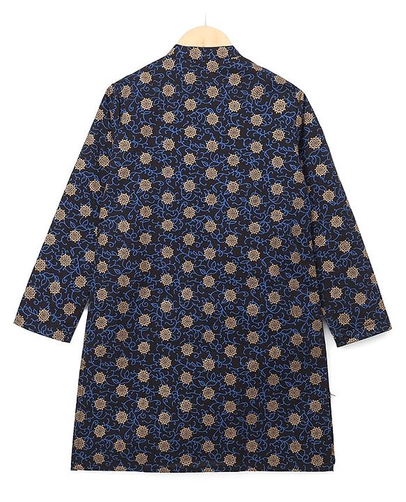 Pine kids 100% Cotton Woven Full Sleeves Floral Foil Printed Kurta - Navy Blue