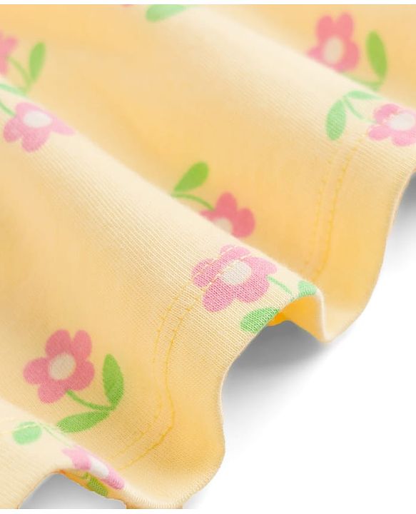 Babyhug Single Jersey Knit Half Sleeves Striped & Floral Printed Frocks With Bow Applique Pack Of 2 - Pink & Yellow
