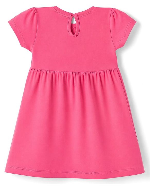 Babyhug Single Jersey Knit Half Sleeves Floral & Text Printed Frocks With Bow Applique Pack Of 2 - Yellow & Dark Pink