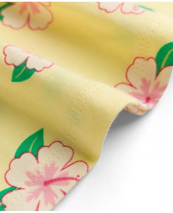 Babyhug Single Jersey Knit Half Sleeves Floral & Text Printed Frocks With Bow Applique Pack Of 2 - Yellow & Dark Pink