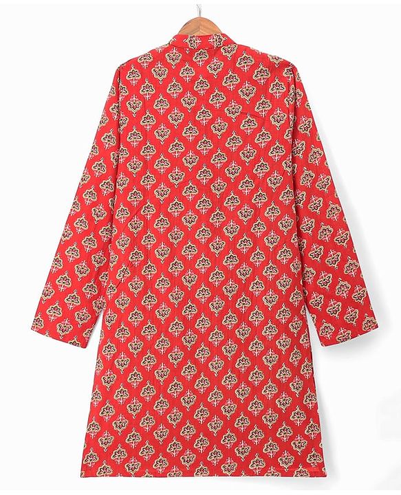 Pine Kids Cotton Woven Full Sleeves Kurta With Floral Print - Red