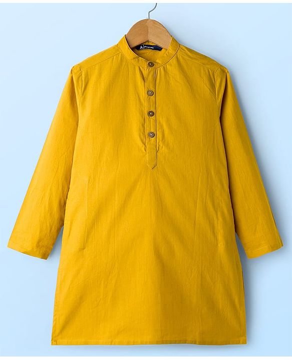 Pine Kids Cotton Woven Full Sleeves Kurta Pyjama Set and Floral Printed Jacket - Mustard