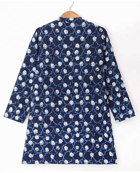 Pine Kids Cotton Woven Full Sleeves Printed Kurta Pyjama Set - Navy Blue