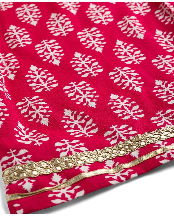 Pine Kids Rayon Woven Sleeveless Bandhani Printed Top Pant Set with Ethnic Jacket - Dark Pink