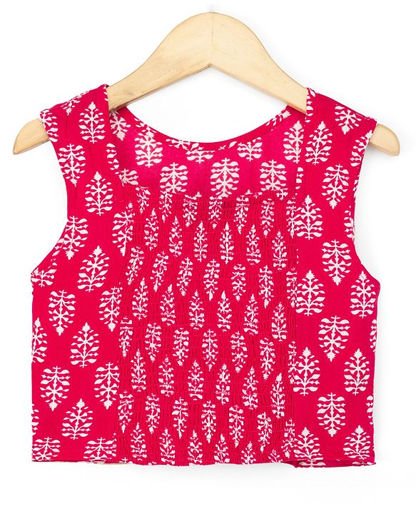 Pine Kids Rayon Woven Sleeveless Bandhani Printed Top Pant Set with Ethnic Jacket - Dark Pink