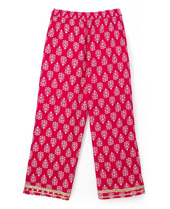 Pine Kids Rayon Woven Sleeveless Bandhani Printed Top Pant Set with Ethnic Jacket - Dark Pink