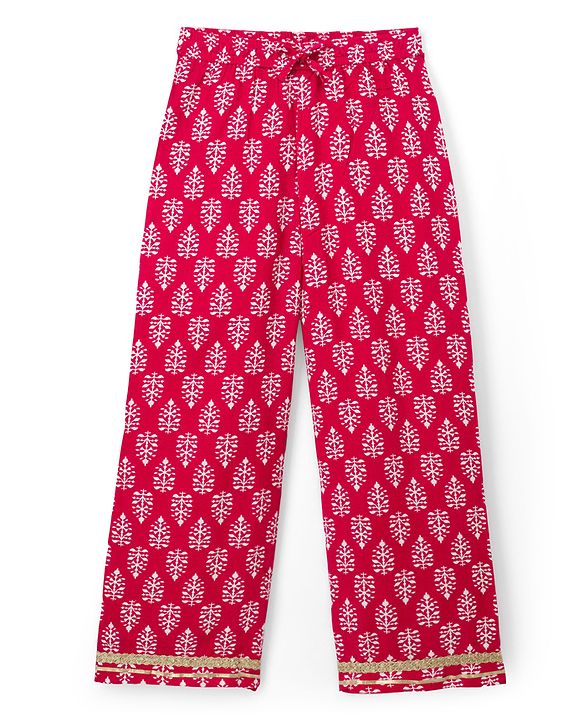 Pine Kids Rayon Woven Sleeveless Bandhani Printed Top Pant Set with Ethnic Jacket - Dark Pink