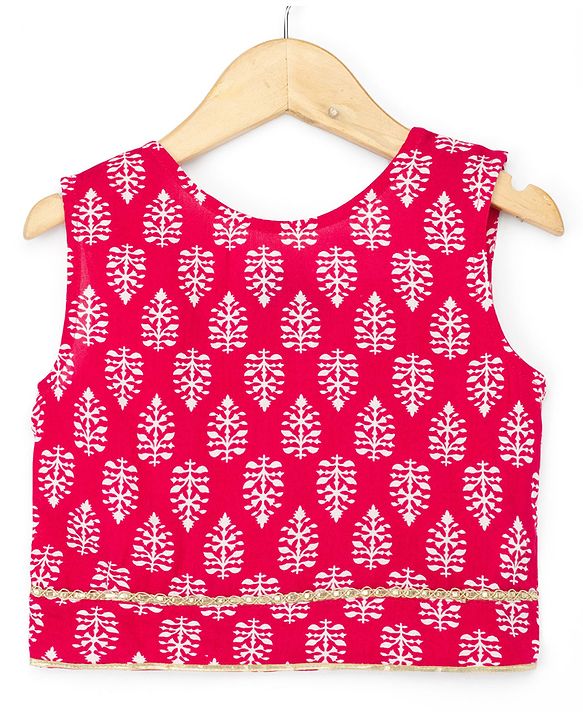 Pine Kids Rayon Woven Sleeveless Bandhani Printed Top Pant Set with Ethnic Jacket - Dark Pink
