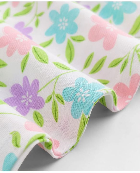 Babyhug Cotton Single Jersey Knit Half Sleeves Floral & Polka Dot Printed Frocks with Bow Applique Pack of 2 - White & Purple