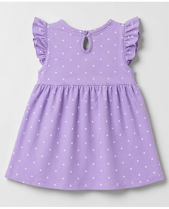 Babyhug Cotton Single Jersey Knit Half Sleeves Floral & Polka Dot Printed Frocks with Bow Applique Pack of 2 - White & Purple