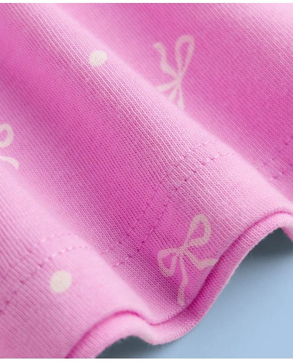 Babyhug Single Jersey Knit Half Sleeves Polka Dots & Bears Printed Frocks With Bow Applique Pack Of 2 - Pink & White