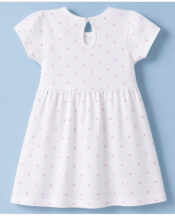 Babyhug Single Jersey Knit Half Sleeves Polka Dots & Bears Printed Frocks With Bow Applique Pack Of 2 - Pink & White