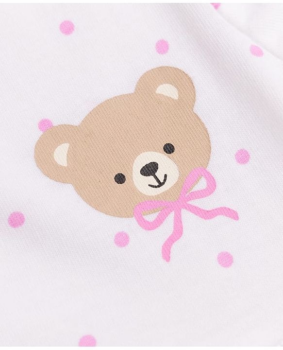 Babyhug Single Jersey Knit Half Sleeves Polka Dots & Bears Printed Frocks With Bow Applique Pack Of 2 - Pink & White